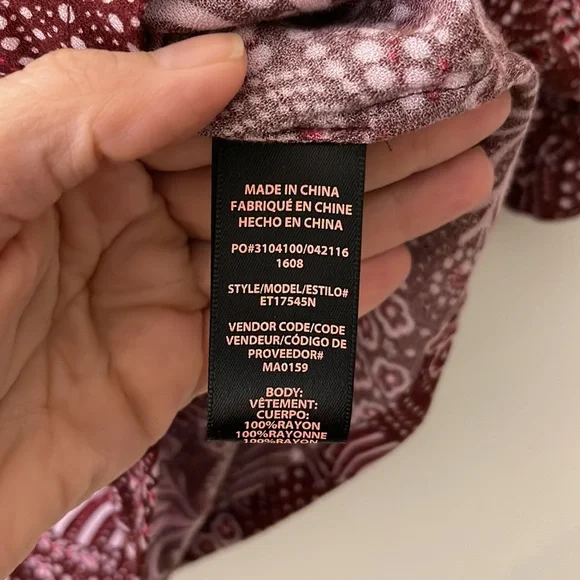 Ella Moss Revolve Wine Colored Pattern Off Shoulder Blouse Size Small - Picture 5 of 5